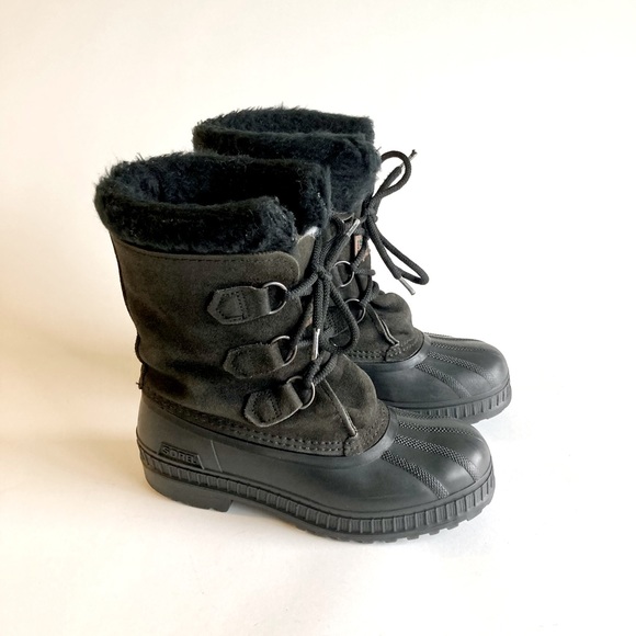 Sorel Black Waterproof Suede Leather Rubber Outsole Snow Rain Boots size 5 - Picture 1 of 15